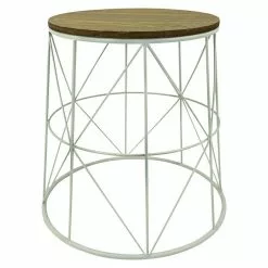 BAUHAUS Beistelltisch Ø X H: 38 X 40 Cm, Weiß/Natur, Mangoholz