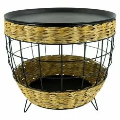 BAUHAUS Beistelltisch Polyrattan Ø X H: 40 X 30 Cm, Natur/Schwarz