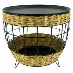 BAUHAUS Beistelltisch Polyrattan Ø X H: 50 X 45 Cm, Natur/Schwarz