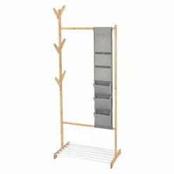 BAUHAUS Garderobenständer L X B X H: 38 X 65 X 167 Cm, Anzahl Haken: 6, Bambus/Weiß