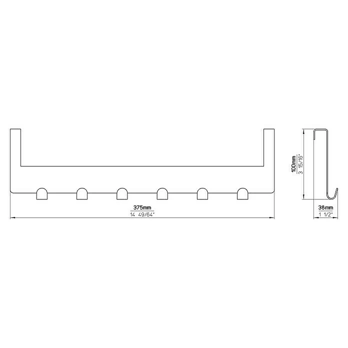 BAUHAUS Siro Türgarderobe 1977 Metall Chrom L X H: 375 X 100 Mm, Anzahl Haken: 6 Stk. 5 BAUHAUS Siro Türgarderobe 1977 Metall Chrom L X H: 375 X 100 Mm, Anzahl Haken: 6 Stk. – Bild 5