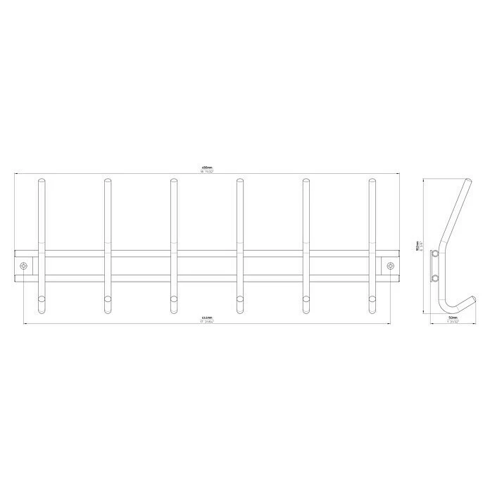 BAUHAUS Siro Garderobenleiste 2196-460N1V L X B X H: 460 X 160 X 50 Mm, Anzahl Haken: 6 Stk. 5 BAUHAUS Siro Garderobenleiste 2196-460N1V L X B X H: 460 X 160 X 50 Mm, Anzahl Haken: 6 Stk. – Bild 5