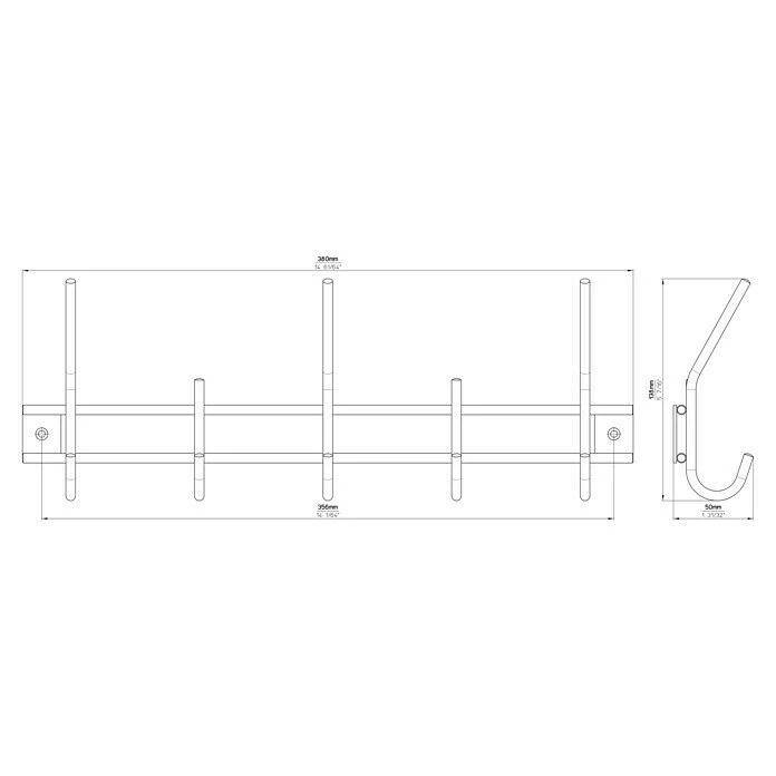 BAUHAUS Siro Garderobenleiste L X B X H: 380 X 150 X 50 Mm, Anzahl Haken: 5 Stk. 5 BAUHAUS Siro Garderobenleiste L X B X H: 380 X 150 X 50 Mm, Anzahl Haken: 5 Stk. – Bild 5