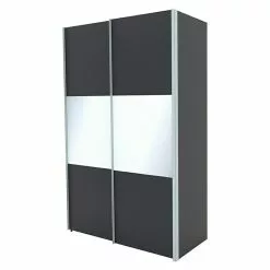 BAUHAUS Express Möbel Schwebetürenschrank Stars B X T X H: 150 X 68 X 236 Cm, Farbe Griff: Alufarben, Farbe Front: Graphit/Weißglas, Farbe Korpus: Graphit