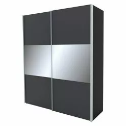 BAUHAUS Express Möbel Schwebetürenschrank Stars B X T X H: 200 X 68 X 236 Cm, Farbe Griff: Alufarben, Farbe Front: Graphit/Grauspiegel Mittig, Farbe Korpus: Graphit