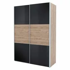 BAUHAUS Express Möbel Schwebetürenschrank Swift B X T X H: 150 X 68 X 216 Cm, Mit Glasfronten, Mit Zubehör, Farbe Front: Basaltglas Außen/Eiche Jackson, Farbe Korpus: Eiche Jackson