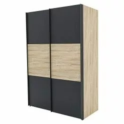 BAUHAUS Express Möbel Schwebetürenschrank Stars B X T X H: 150 X 68 X 216 Cm, Farbe Griff: Graphitfarben, Farbe Front: Graphit/Sonoma Eiche, Farbe Korpus: Sonoma Eiche