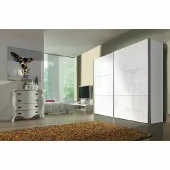 BAUHAUS Express Möbel Schwebetürenschrank Stars B X T X H: 250 X 68 X 216 Cm, Farbe Griff: Aluminiumfarben, Farbe Front: Weißglas, Farbe Korpus: Weiß -BAUHAUS 12 2626