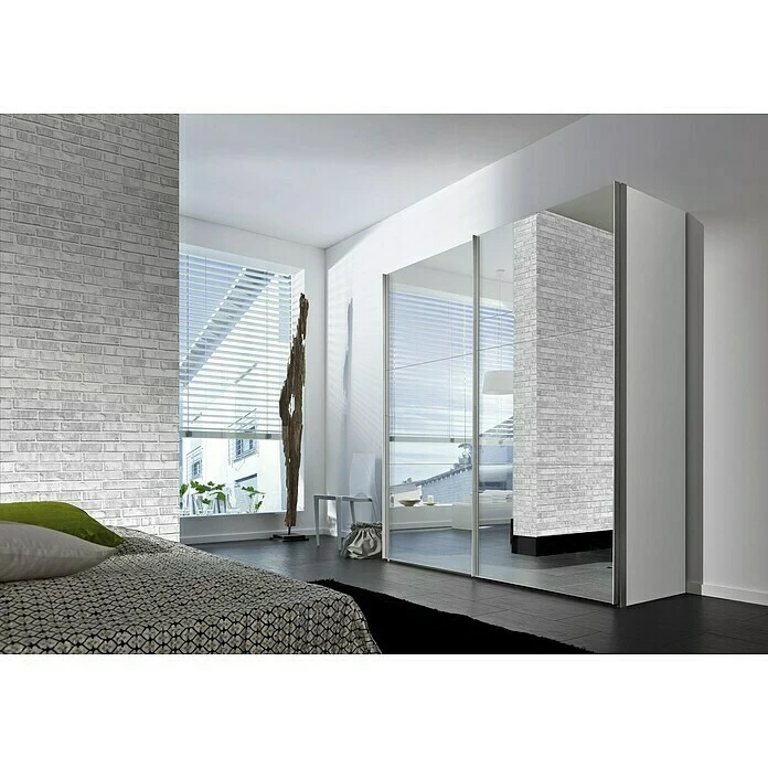 BAUHAUS Express Möbel Schwebetürenschrank Stars B X T X H: 200 X 68 X 236 Cm, Farbe Griff: Aluminiumfarben, Farbe Front: Spiegel, Farbe Korpus: Weiß 3 BAUHAUS Express Möbel Schwebetürenschrank Stars B X T X H: 200 X 68 X 236 Cm, Farbe Griff: Aluminiumfarben, Farbe Front: Spiegel, Farbe Korpus: Weiß – Bild 3