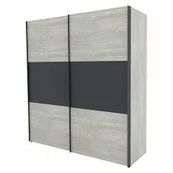 BAUHAUS Express Möbel Schwebetürenschrank Stars B X T X H: 200 X 68 X 216 Cm, Farbe Griff: Graphitfarben, Farbe Front: Platin Eiche/Graphit, Farbe Korpus: Platin Eiche