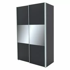 BAUHAUS Express Möbel Schwebetürenschrank Stars B X T X H: 150 X 68 X 236 Cm, Farbe Griff: Alufarben, Farbe Front: Graphit/Grauspiegel Mittig, Farbe Korpus: Graphit