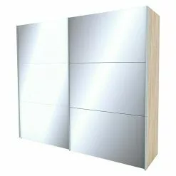 BAUHAUS Express Möbel Schwebetürenschrank Stars B X T X H: 250 X 68 X 216 Cm, Farbe Griff: Aluminiumfarben, Farbe Front: Weißglas/Spiegel, Farbe Korpus: Eiche Sonoma