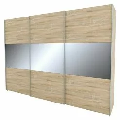 BAUHAUS Express Möbel Schwebetürenschrank Stars B X T X H: 300 X 68 X 216 Cm, Farbe Griff: Aluminiumfarben, Farbe Front: Eiche Sonoma/Grauspiegel, Farbe Korpus: Eiche Sonoma