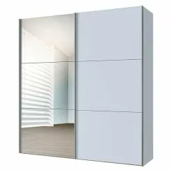 BAUHAUS Express Möbel Schwebetürenschrank Stars B X T X H: 200 X 68 X 236 Cm, Farbe Griff: Aluminiumfarben, Farbe Front: Seidengrau/Spiegel, Farbe Korpus: Seidengrau