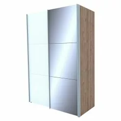 BAUHAUS Express Möbel Schwebetürenschrank Swift B X T X H: 150 X 68 X 216 Cm, Mit Spiegel, Mit Zubehör, Farbe Front: Weiß, Farbe Korpus: Eiche Jackson