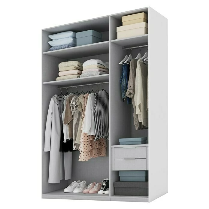 BAUHAUS Express Möbel Schwebetürenschrank Swift B X T X H: 150 X 68 X 216 Cm, Ohne Spiegel, Mit Zubehör, Farbe Front: Weiß/Eiche Jackson Horizontal, Farbe Korpus: Eiche Jackson 3 BAUHAUS Express Möbel Schwebetürenschrank Swift B X T X H: 150 X 68 X 216 Cm, Ohne Spiegel, Mit Zubehör, Farbe Front: Weiß/Eiche Jackson Horizontal, Farbe Korpus: Eiche Jackson – Bild 3