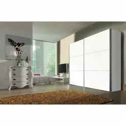 BAUHAUS Express Möbel Schwebetürenschrank Stars B X T X H: 250 X 68 X 216 Cm, Farbe Griff: Aluminiumfarben, Farbe Front: Weiß/Weißglas, Farbe Korpus: Weiß -BAUHAUS 12 2797