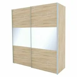 BAUHAUS Express Möbel Schwebetürenschrank Stars B X T X H: 200 X 68 X 216 Cm, Farbe Griff: Aluminiumfarben, Farbe Front: Eiche Sonoma/Weißglas, Farbe Korpus: Eiche Sonoma