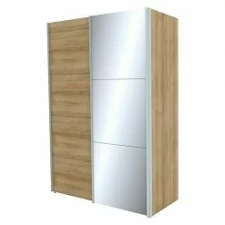 BAUHAUS Express Möbel Schwebetürenschrank Stars B X T X H: 150 X 68 X 216 Cm, Farbe Griff: Aluminiumfarben, Farbe Front: Eiche Riviera/Spiegel, Farbe Korpus: Eiche Riviera