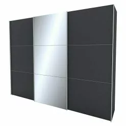 BAUHAUS Express Möbel Schwebetürenschrank Stars B X T X H: 300 X 68 X 236 Cm, Farbe Griff: Aluminiumfarben, Farbe Front: Graphit/Spiegel, Farbe Korpus: Graphit