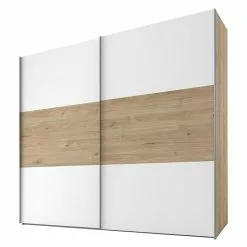 BAUHAUS Express Möbel Schwebetürenschrank Swift B X T X H: 250 X 68 X 216 Cm, Ohne Spiegel, Mit Zubehör, Farbe Front: Weiß/Eiche Jackson Horizontal, Farbe Korpus: Eiche Jackson