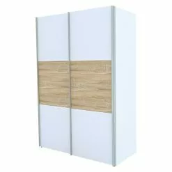 BAUHAUS Express Möbel Schwebetürenschrank Stars B X T X H: 150 X 68 X 216 Cm, Farbe Griff: Aluminiumfarben, Farbe Front: Weiß/Eiche Sonoma, Farbe Korpus: Weiß
