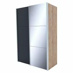 BAUHAUS Express Möbel Schwebetürenschrank Swift B X T X H: 150 X 68 X 216 Cm, Mit Spiegel, Ohne Zubehör, Farbe Front: Basalt, Farbe Korpus: Eiche Jackson