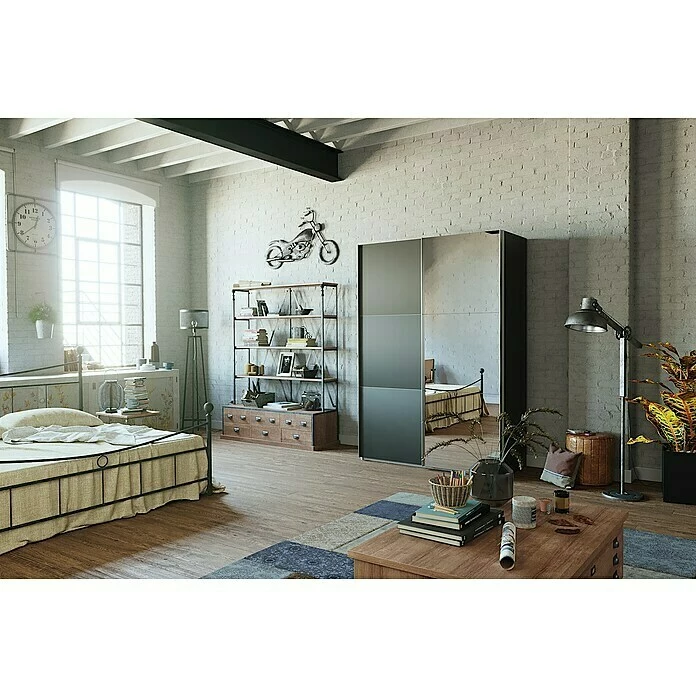 BAUHAUS Express Möbel Schwebetürenschrank Swift B X T X H: 150 X 68 X 216 Cm, Mit Spiegel, Ohne Zubehör, Farbe Front: Basalt, Farbe Korpus: Eiche Jackson 3 BAUHAUS Express Möbel Schwebetürenschrank Swift B X T X H: 150 X 68 X 216 Cm, Mit Spiegel, Ohne Zubehör, Farbe Front: Basalt, Farbe Korpus: Eiche Jackson – Bild 3