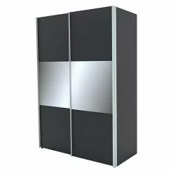 BAUHAUS Express Möbel Schwebetürenschrank Stars B X T X H: 150 X 68 X 216 Cm, Farbe Griff: Alufarben, Farbe Front: Graphit/Grauspiegel Mittig, Farbe Korpus: Graphit