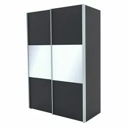 BAUHAUS Express Möbel Schwebetürenschrank Stars B X T X H: 150 X 68 X 216 Cm, Farbe Griff: Alufarben, Farbe Front: Graphit/Weißglas, Farbe Korpus: Graphit