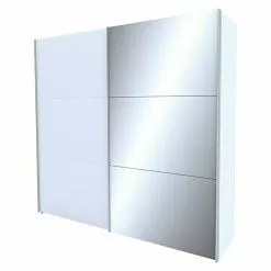 BAUHAUS Express Möbel Schwebetürenschrank Stars B X T X H: 250 X 68 X 236 Cm, Farbe Griff: Aluminiumfarben, Farbe Front: Weiß/Spiegel, Farbe Korpus: Weiß