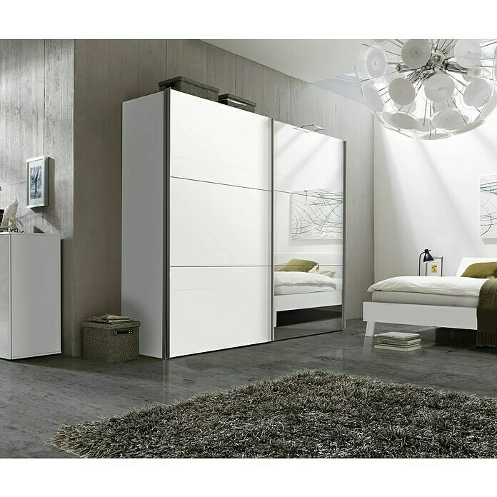 BAUHAUS Express Möbel Schwebetürenschrank Stars B X T X H: 250 X 68 X 236 Cm, Farbe Griff: Aluminiumfarben, Farbe Front: Weiß/Spiegel, Farbe Korpus: Weiß 3 BAUHAUS Express Möbel Schwebetürenschrank Stars B X T X H: 250 X 68 X 236 Cm, Farbe Griff: Aluminiumfarben, Farbe Front: Weiß/Spiegel, Farbe Korpus: Weiß – Bild 3