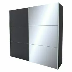 BAUHAUS Express Möbel Schwebetürenschrank Stars B X T X H: 250 X 68 X 236 Cm, Farbe Griff: Aluminiumfarben, Farbe Front: Graphit/Spiegel, Farbe Korpus: Graphit