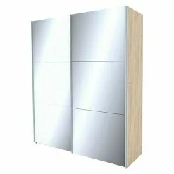 BAUHAUS Express Möbel Schwebetürenschrank Stars B X T X H: 200 X 68 X 236 Cm, Farbe Griff: Aluminiumfarben, Farbe Front: Weißglas/Spiegel, Farbe Korpus: Eiche Sonoma