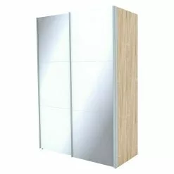 BAUHAUS Express Möbel Schwebetürenschrank Stars B X T X H: 150 X 68 X 216 Cm, Farbe Griff: Aluminiumfarben, Farbe Front: Weißglas, Farbe Korpus: Eiche Sonoma