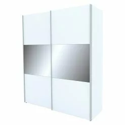 BAUHAUS Express Möbel Schwebetürenschrank Stars B X T X H: 200 X 68 X 236 Cm, Farbe Griff: Aluminiumfarben, Farbe Front: Weiß/Grauspiegel, Farbe Korpus: Weiß