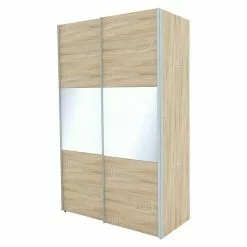 BAUHAUS Express Möbel Schwebetürenschrank Stars B X T X H: 150 X 68 X 236 Cm, Farbe Griff: Aluminiumfarben, Farbe Front: Eiche Sonoma/Weißglas, Farbe Korpus: Eiche Sonoma