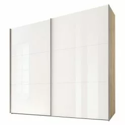 BAUHAUS Express Möbel Schwebetürenschrank Swift B X T X H: 200 X 68 X 216 Cm, Mit Glasfronten, Mit Zubehör, Farbe Front: Weiß, Farbe Korpus: Eiche Jackson