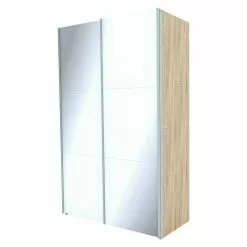 BAUHAUS Express Möbel Schwebetürenschrank Stars B X T X H: 150 X 68 X 236 Cm, Farbe Griff: Aluminiumfarben, Farbe Front: Weißglas, Farbe Korpus: Eiche Sonoma