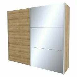 BAUHAUS Express Möbel Schwebetürenschrank Stars B X T X H: 250 X 68 X 216 Cm, Farbe Griff: Aluminiumfarben, Farbe Front: Eiche Riviera/Spiegel, Farbe Korpus: Eiche Riviera