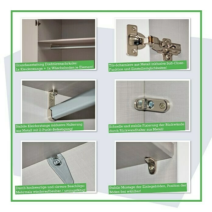 BAUHAUS Express Möbel Drehtürschrank Swift B X T X H: 250 X 58 X 216 Cm, Mit Spiegel, Mit Zubehör, Farbe Front: Basalt, Farbe Korpus: Eiche Jackson 6 BAUHAUS Express Möbel Drehtürschrank Swift B X T X H: 250 X 58 X 216 Cm, Mit Spiegel, Mit Zubehör, Farbe Front: Basalt, Farbe Korpus: Eiche Jackson – Bild 6