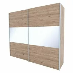 BAUHAUS Express Möbel Schwebetürenschrank Swift B X T X H: 250 X 68 X 216 Cm, Mit Glasfronten, Mit Zubehör, Farbe Front: Weißglas Mittig/Eiche Jackson, Farbe Korpus: Eiche Jackson