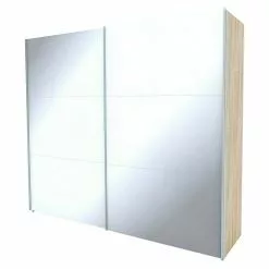 BAUHAUS Express Möbel Schwebetürenschrank Stars B X T X H: 250 X 68 X 216 Cm, Farbe Griff: Aluminiumfarben, Farbe Front: Weißglas, Farbe Korpus: Eiche Sonoma