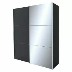 BAUHAUS Express Möbel Schwebetürenschrank Stars B X T X H: 200 X 68 X 236 Cm, Farbe Griff: Aluminiumfarben, Farbe Front: Graphit/Spiegel, Farbe Korpus: Graphit