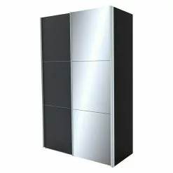 BAUHAUS Express Möbel Schwebetürenschrank Stars B X T X H: 150 X 68 X 236 Cm, Farbe Griff: Aluminiumfarben, Farbe Front: Graphit/Spiegel, Farbe Korpus: Graphit