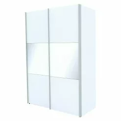 BAUHAUS Express Möbel Schwebetürenschrank Stars B X T X H: 150 X 68 X 216 Cm, Farbe Griff: Aluminiumfarben, Farbe Front: Weiß/Weißglas, Farbe Korpus: Weiß