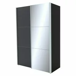 BAUHAUS Express Möbel Schwebetürenschrank Stars B X T X H: 150 X 68 X 216 Cm, Farbe Griff: Aluminiumfarben, Farbe Front: Graphit/Spiegel, Farbe Korpus: Graphit