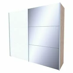 BAUHAUS Express Möbel Schwebetürenschrank Swift B X T X H: 250 X 68 X 216 Cm, Mit Spiegel, Ohne Zubehör, Farbe Front: Weiß, Farbe Korpus: Eiche Jackson