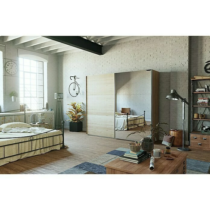 BAUHAUS Express Möbel Schwebetürenschrank Swift B X T X H: 250 X 68 X 216 Cm, Mit Spiegel, Ohne Zubehör, Farbe Front: Weiß, Farbe Korpus: Eiche Jackson 3 BAUHAUS Express Möbel Schwebetürenschrank Swift B X T X H: 250 X 68 X 216 Cm, Mit Spiegel, Ohne Zubehör, Farbe Front: Weiß, Farbe Korpus: Eiche Jackson – Bild 3