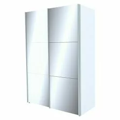 BAUHAUS Express Möbel Schwebetürenschrank Stars B X T X H: 150 X 68 X 216 Cm, Farbe Griff: Aluminiumfarben, Farbe Front: Weißglas/Spiegel, Farbe Korpus: Weiß